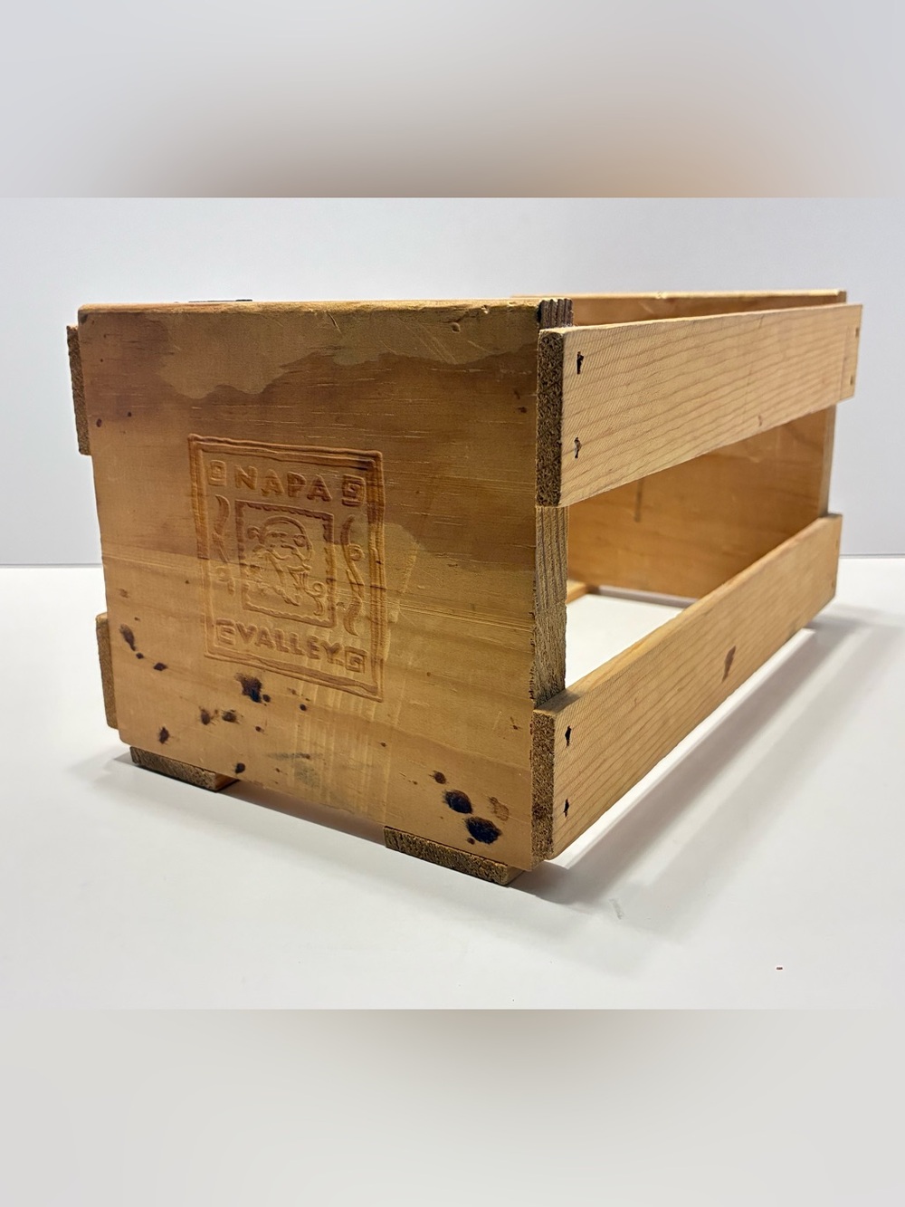 Vintage Napa Valley Box Company Embossed Wood CD DVD Media Shelf Storage Crate